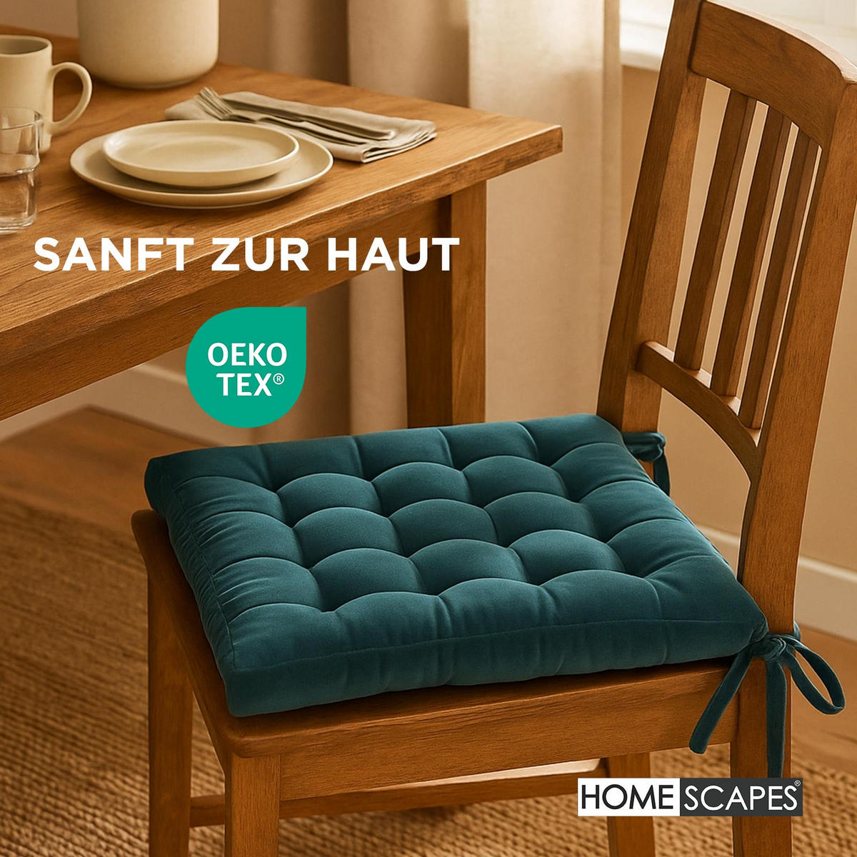 STUHLKISSEN Samt 4er-Set petrolgrün 40/40/5 cm - Petrol, Textil (40/40/5cm) - Homescapes