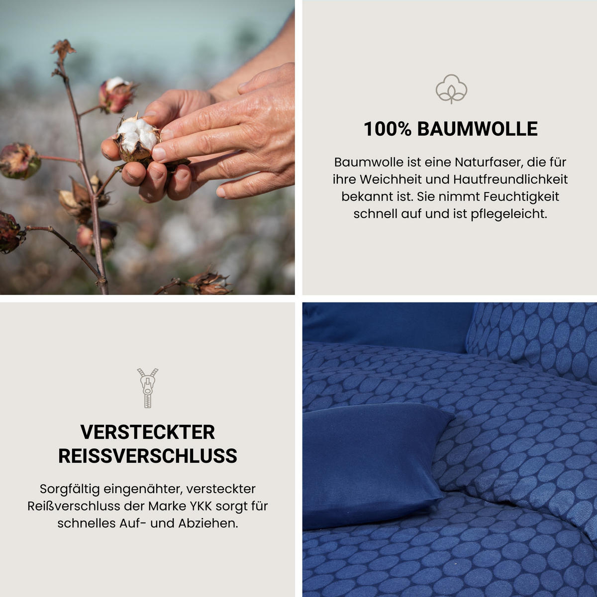 BETTWÄSCHESET Drops - Feinbiber - 2-teilig - 155 x 220 cm - Dunkelblau - Dunkelblau, Textil (155/220cm) - SCHIESSER