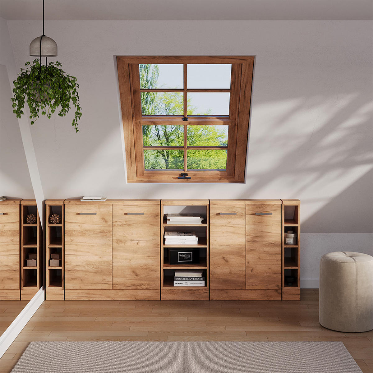 DACHSCHRÄGENSCHRANK-SET Rion Goldkraft Eiche 5er Set - Honigeiche, Holzwerkstoff (210/81.6/46cm) - Vicco