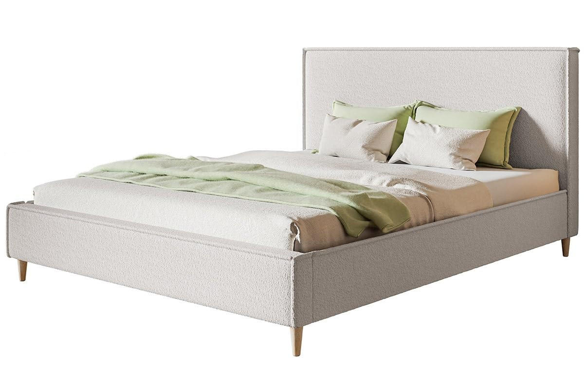 POLSTERBETT LUX RICO mit Kopfteil, 160 x 200 cm, Doppelbett mit Lattenrost aus Holz, Boucle-Stoff Weiß, Füße in Farbe: Braun - Weiß, Holz/Textil (160/200cm) - Alpi-Möbel