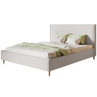 POLSTERBETT LUX RICO mit Kopfteil, 160 x 200 cm, Doppelbett mit Lattenrost aus Holz, Boucle-Stoff Weiß, Füße in Farbe: Braun - Weiß, Holz/Textil (160/200cm) - Alpi-Möbel