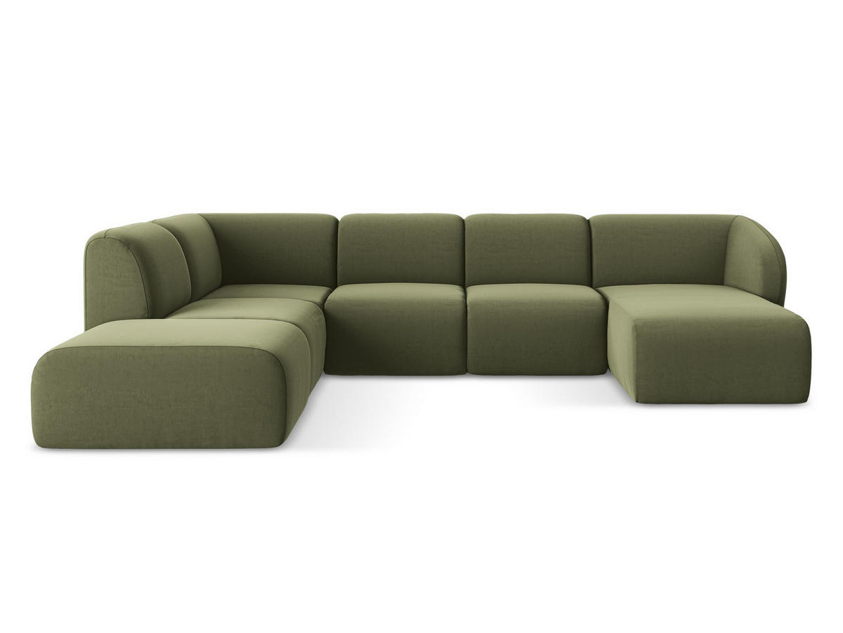 WOHNLANDSCHAFT Samt Stoff Grün - Schwarz/Olivgrün, Holzwerkstoff/Kunststoff (325/75/236cm) - Makamii