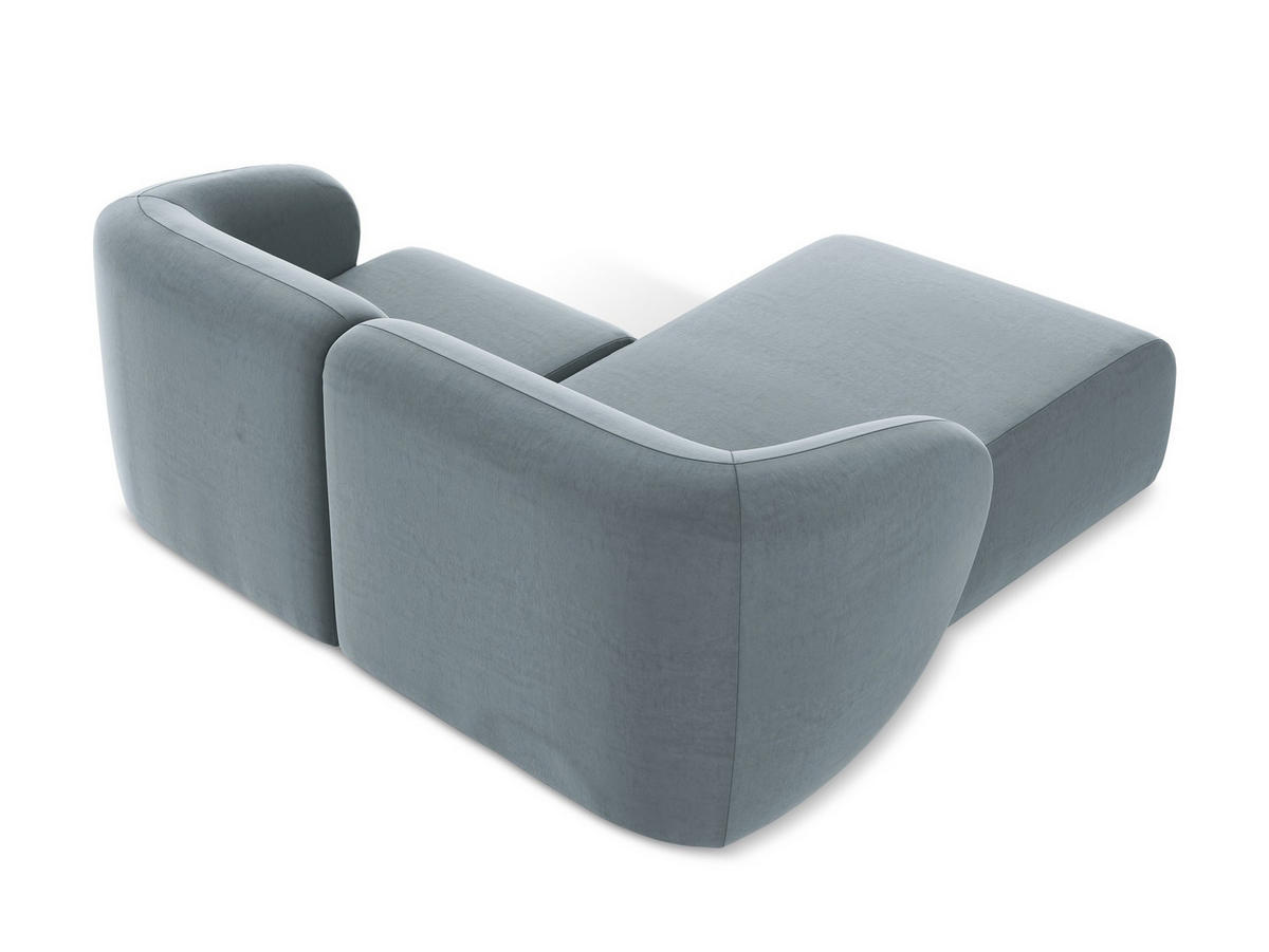 ECKSOFA Links Samt Stoff Blau - Schwarz/Hellblau, Holzwerkstoff/Kunststoff (178/166cm) - Makamii