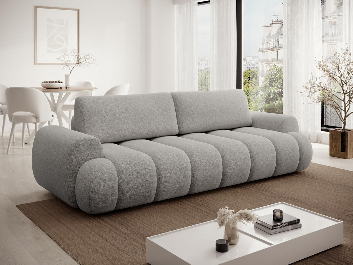 SOFA 260 cm mit Schlaffunktion Puro, Bettkasten, Modern Design, Hellgrau - Hellgrau, Holz (263/81/110cm) - Emporius