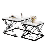 COUCHTISCH 60/60/45 cm & 45/45/40 cm hochglänzende Marmoroptik 2er-Set - Schwarz, Holzwerkstoff (60/60/45cm) - OKWISH