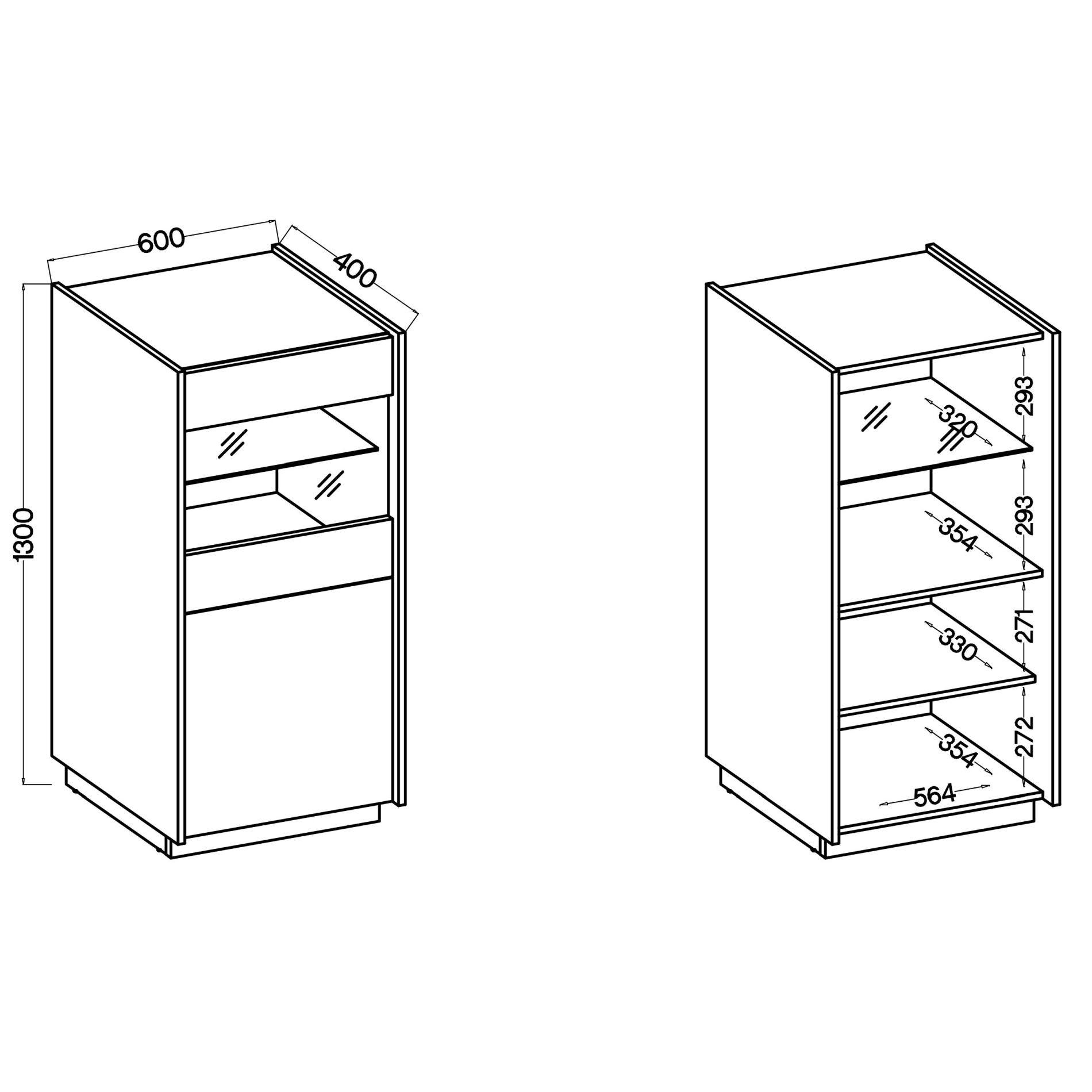 Thumbnail - Selsey Vitrine, Beige, Holzwerkstoff, 4 Fächer, Rechteckig, 60x130x40 cm, Wohnzimmer, Wohnwände, Vitrinenschränke