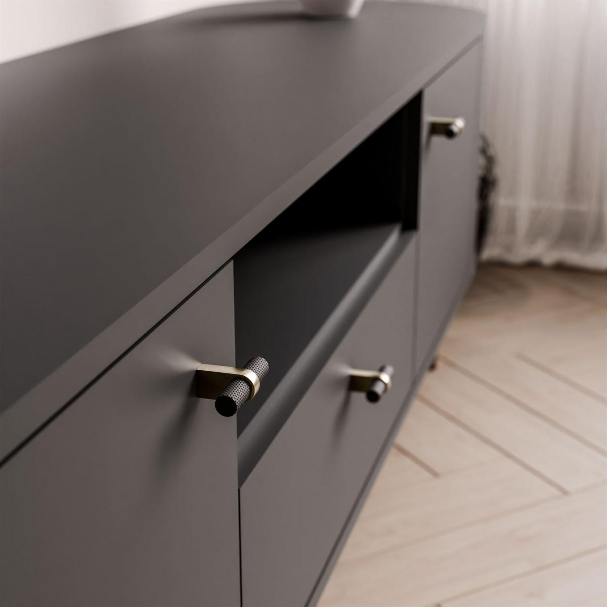 TV-ELEMENT ELODIE mit Schublade Schwarz - Schwarz, Holzwerkstoff (180/49/40cm) - Lookway