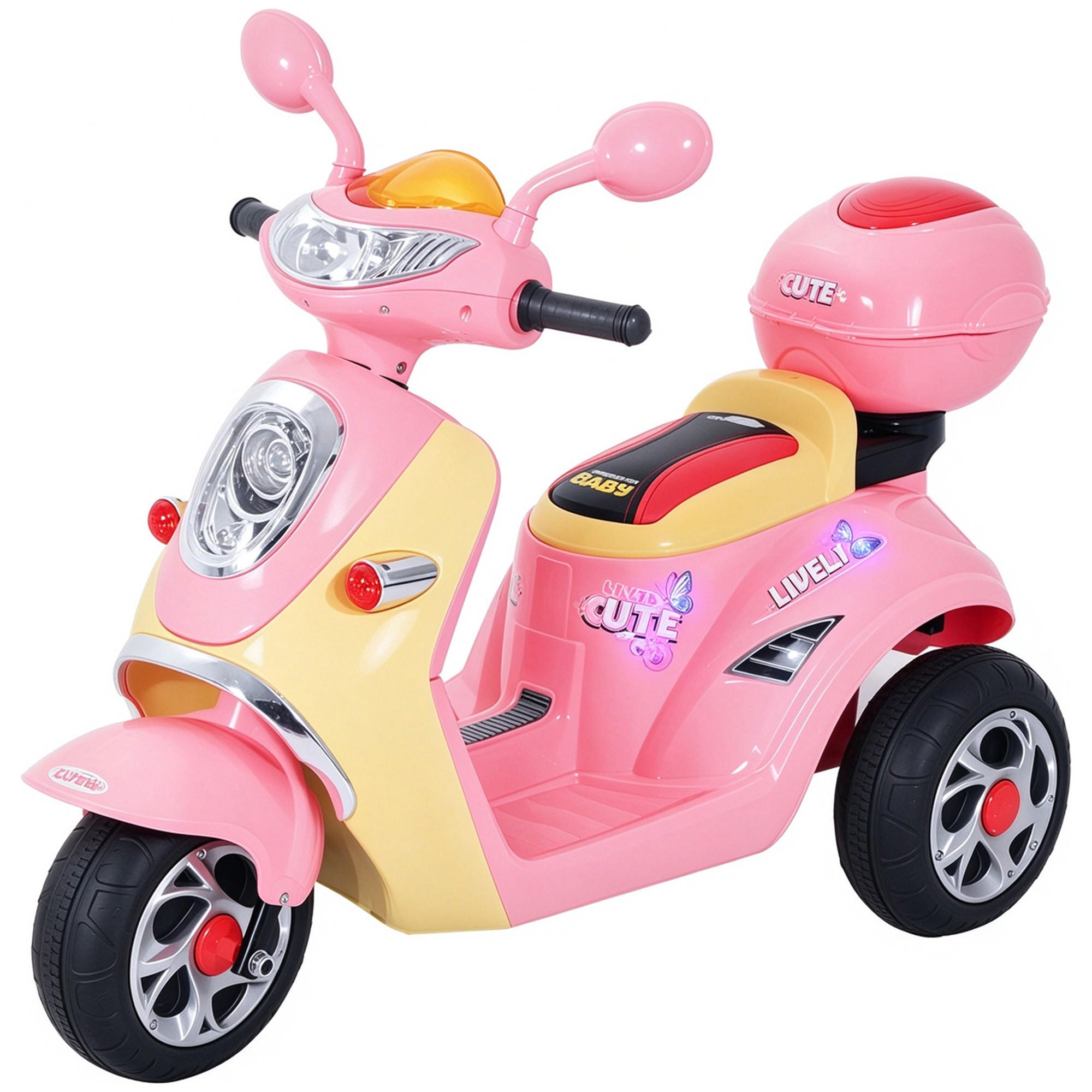 ELEKTRO Kindermotorrad Elektromotorrad Elektroauto Kinderfahrzeug Dreirad 3 km/h - Rosa, Kunststoff (108/51/75cm) - HOMCOM