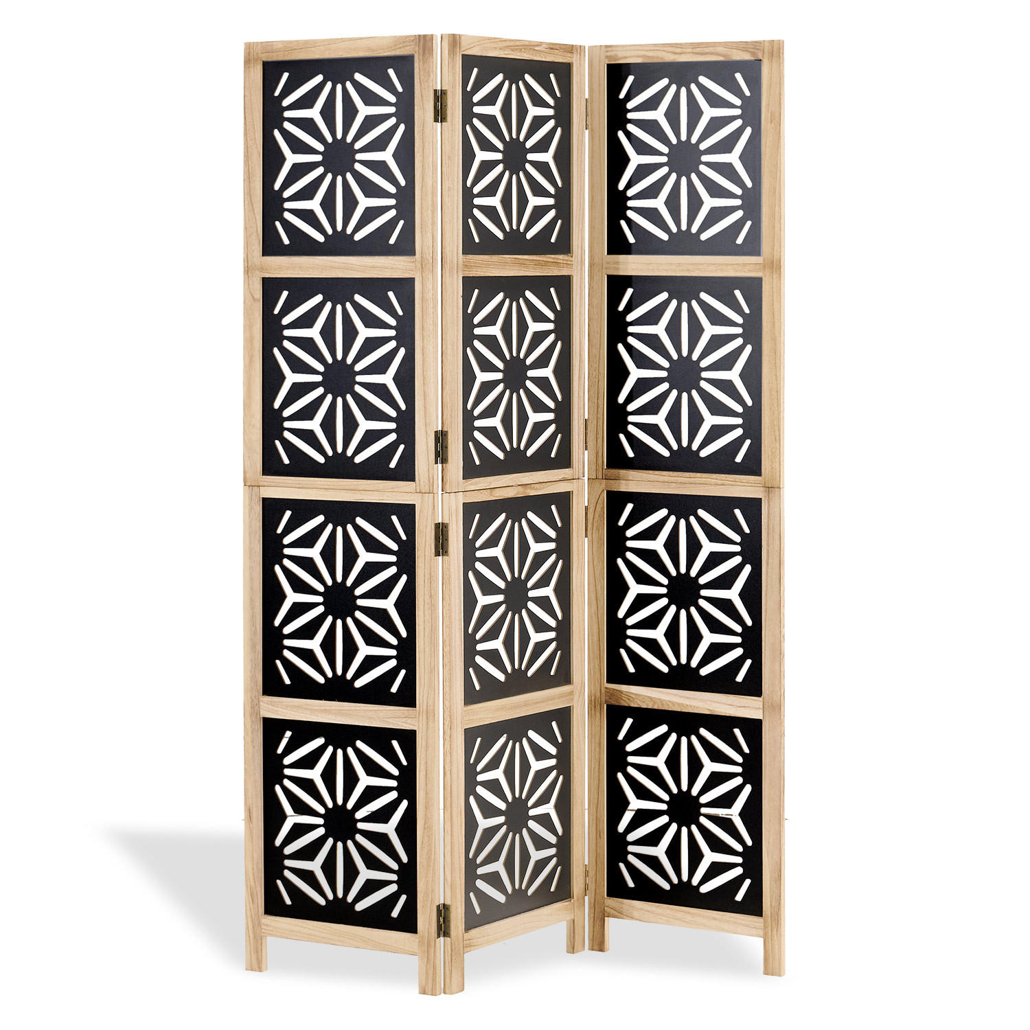 PARAVENT 3-tlg. 120/170 cm Braun Holz-Ornamentik - Braun, Holz (120/170/2cm) - Homestyle4u