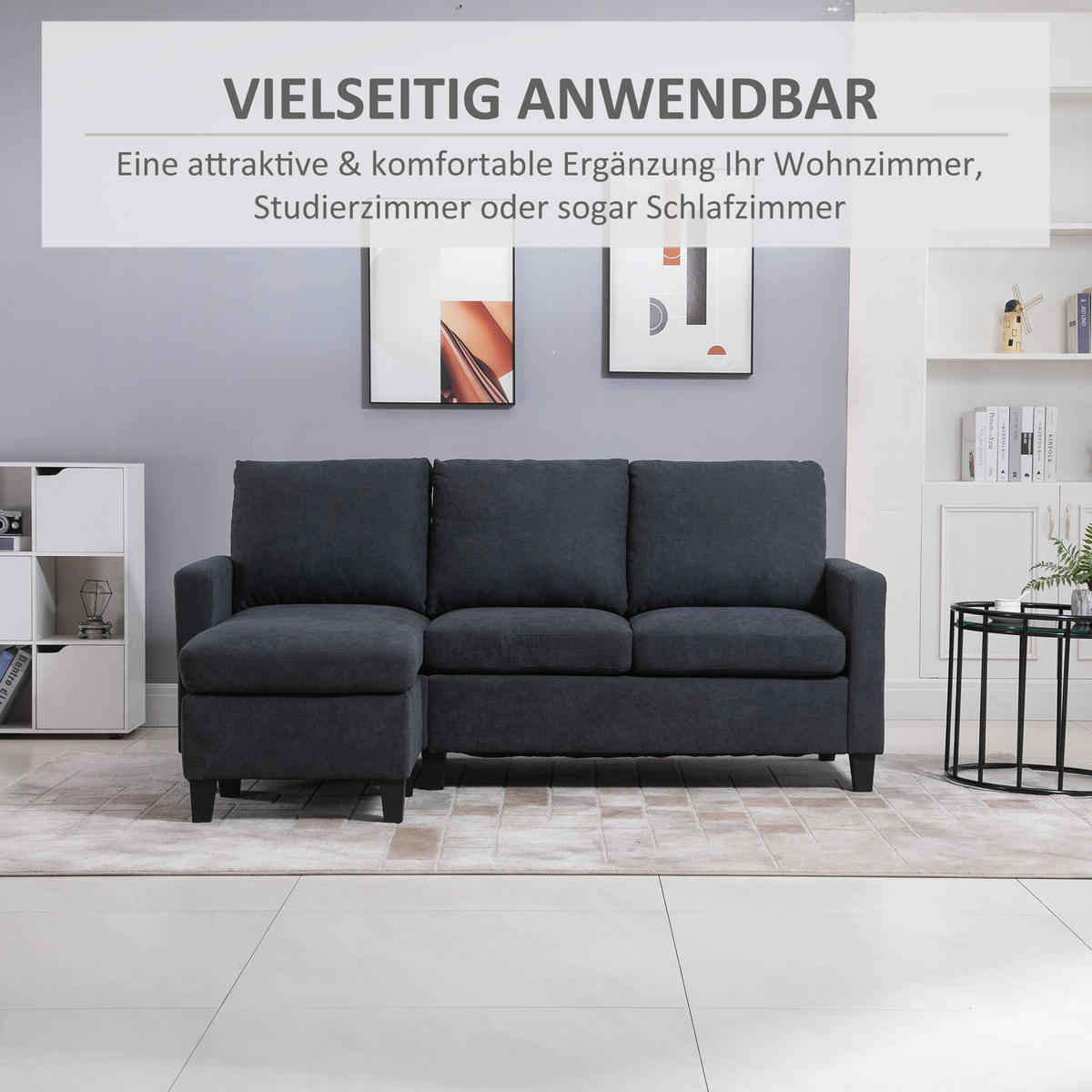 ECKSOFA L-Form Couchgarnitur mit wendbarer Chaiselongue Dunkelgrau - Dunkelgrau/Schwarz, Kunststoff/Textil (139/197cm) - HOMCOM