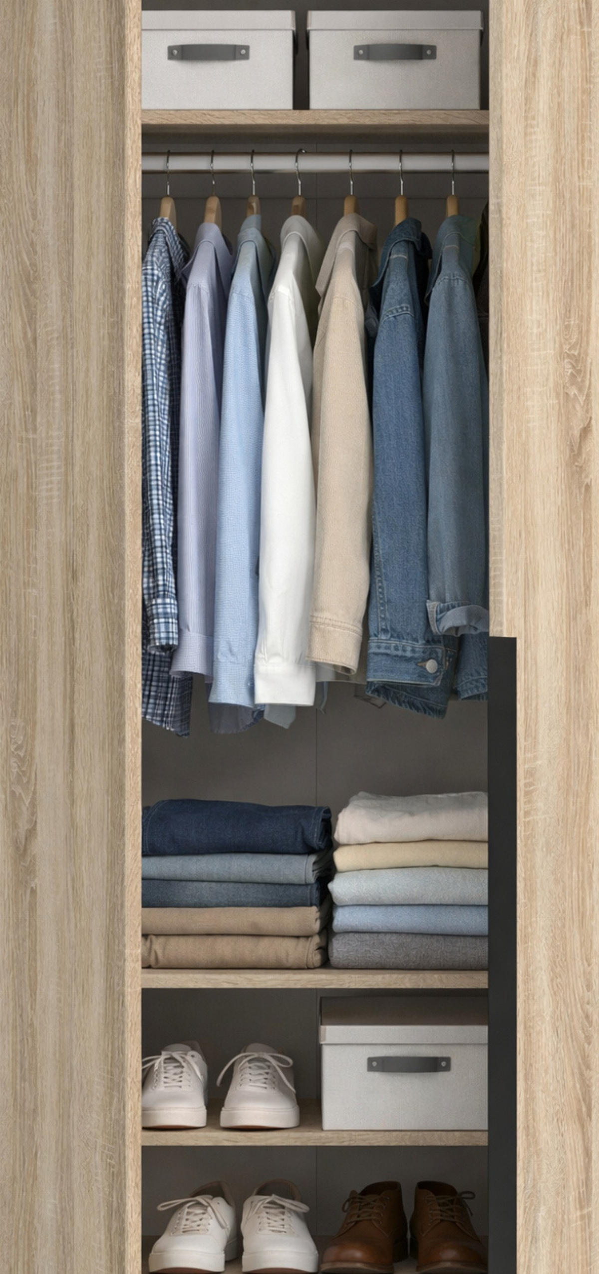 KLEIDERSCHRANK Eiche Sonoma 3-türig 120 x 181 cm, Drehtürenschrank mit zusätzlichen Einlegeböden - Eichefarben/Schwarz, Holzwerkstoff/Kunststoff (120/181/52cm) - Inn.Furn