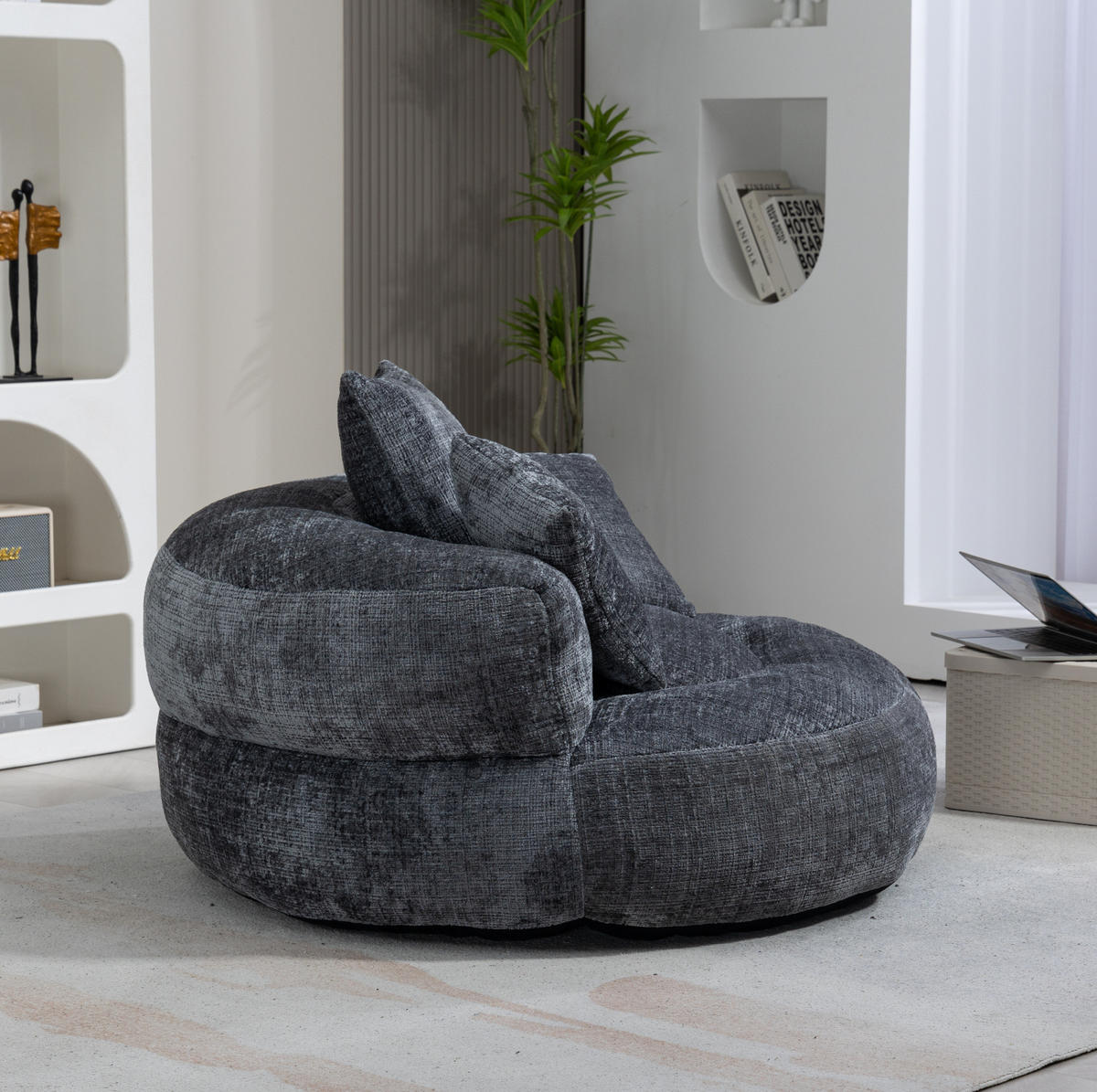 SITZSACK-SESSEL 108/108/52 cm mit hoher Rückenlehne und Armlehnen aus Chenille, weich und geräumig, Grau - Grau, Textil (108/52/108cm) - Redom