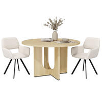 ESSGRUPPE 1+2 Runder Tisch Ø120cm Eiche & 2 beige Drehstühle - Eichefarben, Holzwerkstoff (120/75/120cm) - Urban Meuble