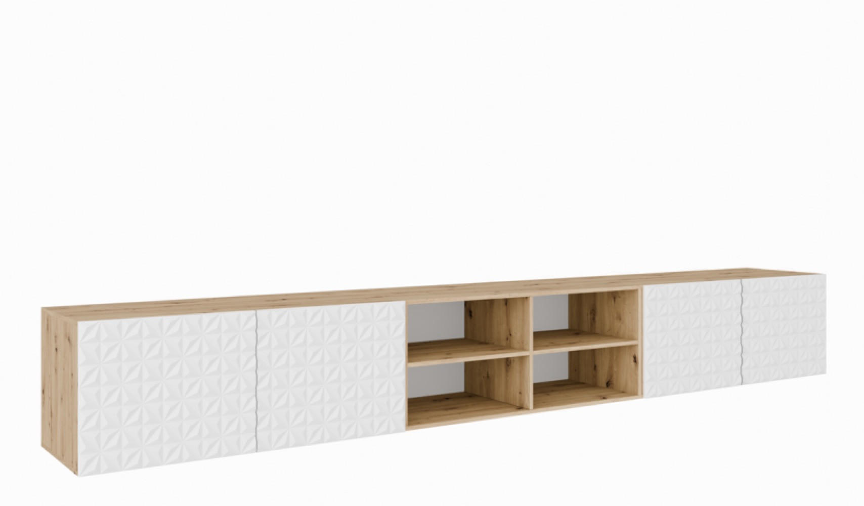 TV-SCHRANK Weiß ALI Offene Mit Regalen Mit Dekorativen Fronten Artisan+ 300 cm - Eiche Artisan/Weiß, Holzwerkstoff (300/41/40cm) - Sepro Meble
