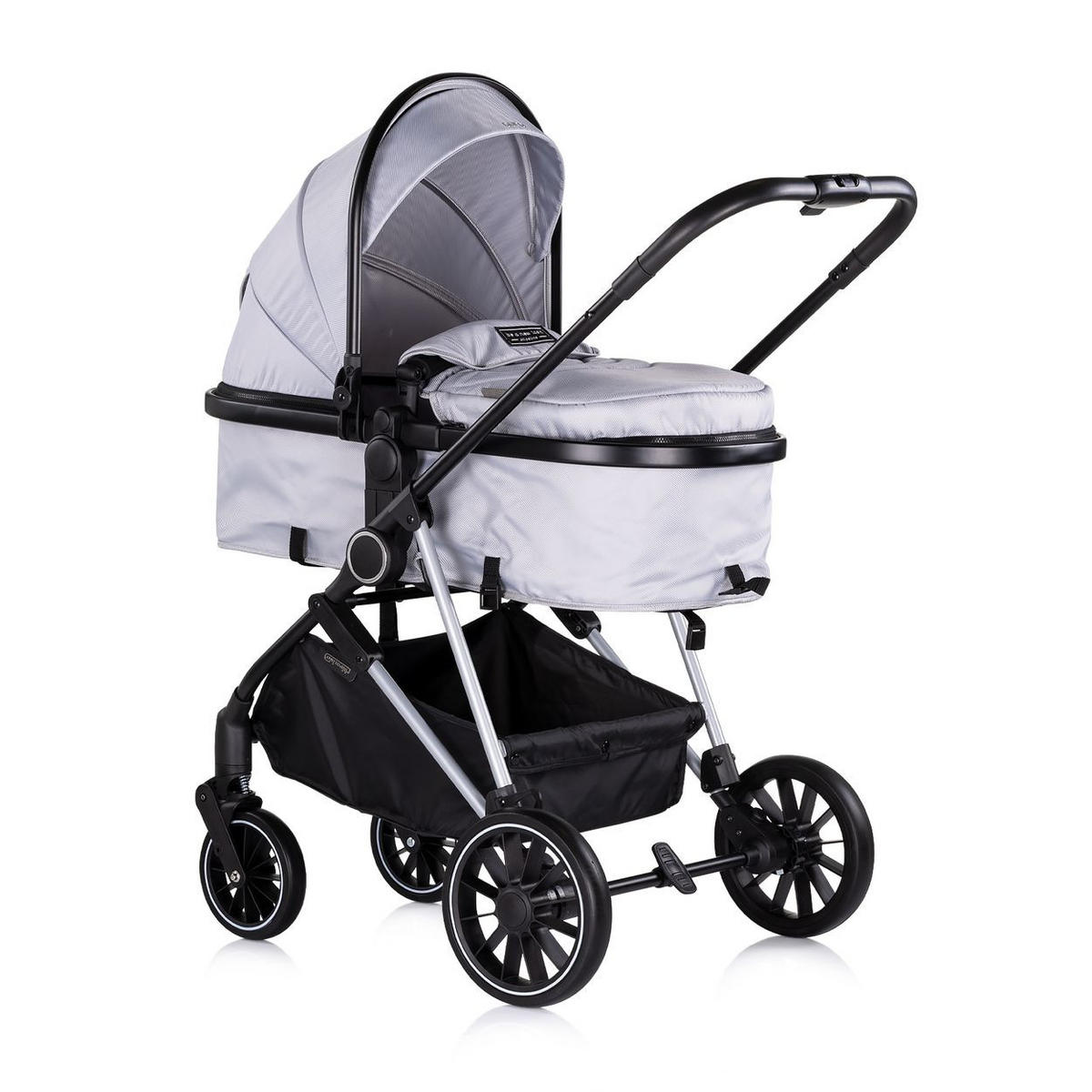 KOMBIKINDERWAGEN Aura 3 in 1 grau gemustert Autositz, Babywanne, Wickeltasche, bis 22 kg - Grau, Metall (98/60/106cm) - Chipolino
