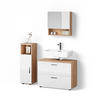 BADMÖBEL-SET Ronco Weiß Hochglanz/Goldkraft Eiche 3 Teile, mit Midischrank - Weiß Hochglanz/Eiche Wotan, Holzwerkstoff (54/55/41cm) - Livinity®