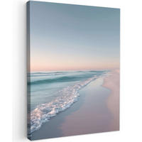 LEINWANDBILD Küstenlinie - Pastell - Wasser Wandbild Wohnzimmer 60x80 cm - Pastellblau, Textil (60/80cm) - MuchoWow