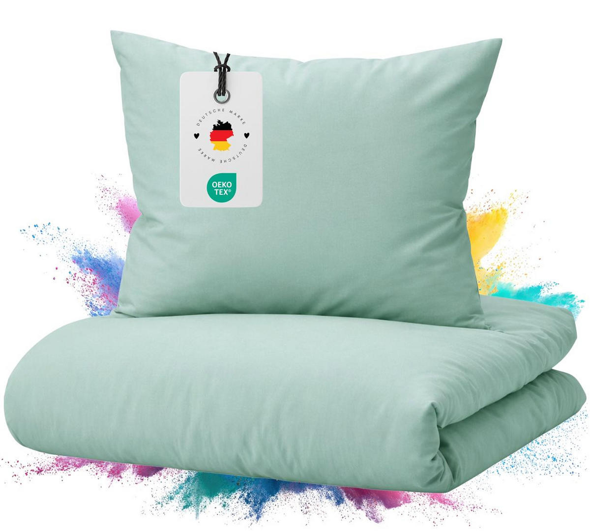 BETTWÄSCHE Mako Satin 135x200 cm aus 100% Baumwolle mit Reißverschluss, Uni Bettbezug 135 x 200 - Grün Grau - Jadegrün, Textil (135/200cm) - Carpe Sonno