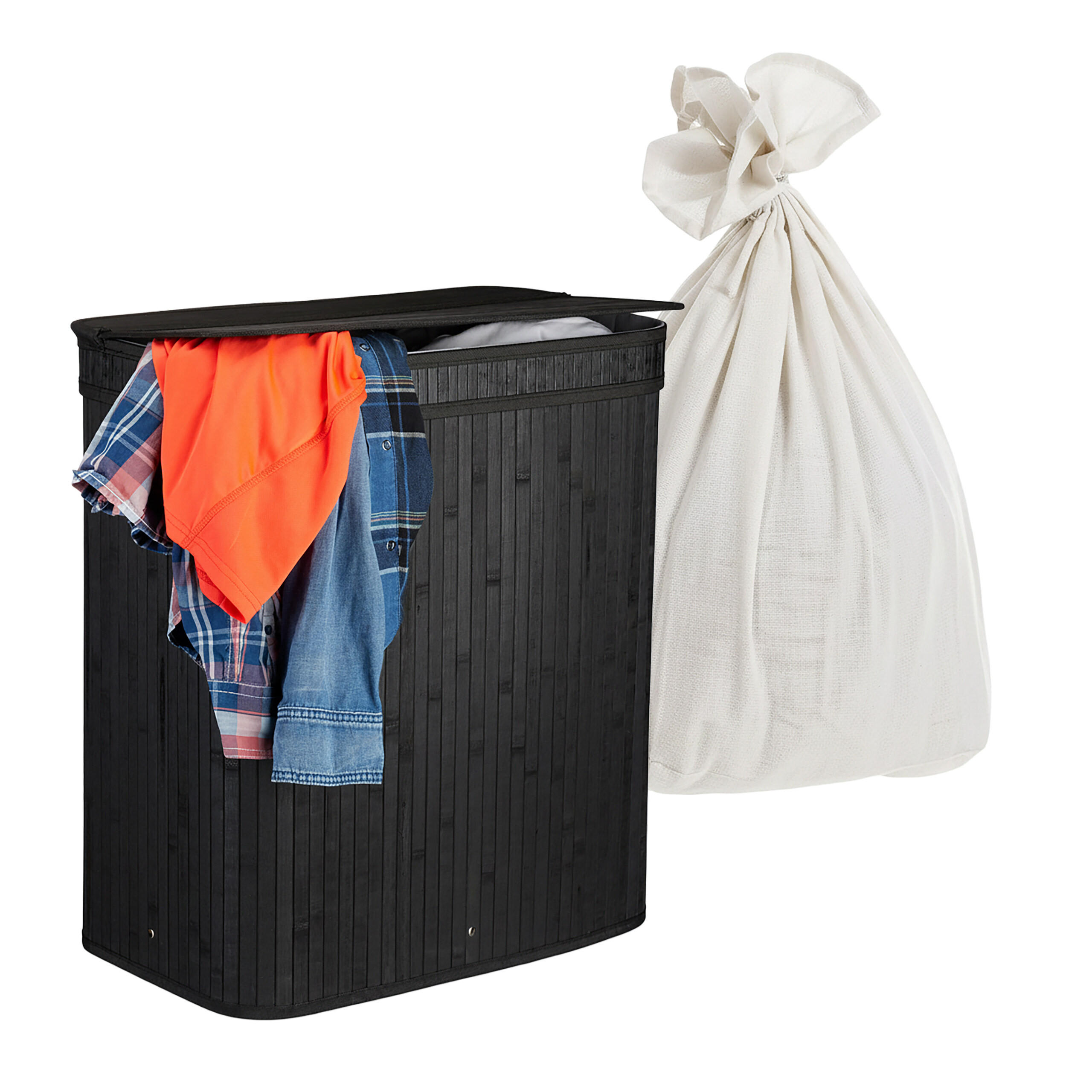 WÄSCHEKORB - Schwarz, Holz/Textil (52/60/32cm) - Relaxdays