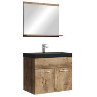 BADMÖBEL-SET Montreal 3 Teile Braun Eiche - Schwarze Waschbecken - 60 x 35 x 51 cm - Eichefarben/Schwarz, Holz (60/51/35cm) - Badplaats