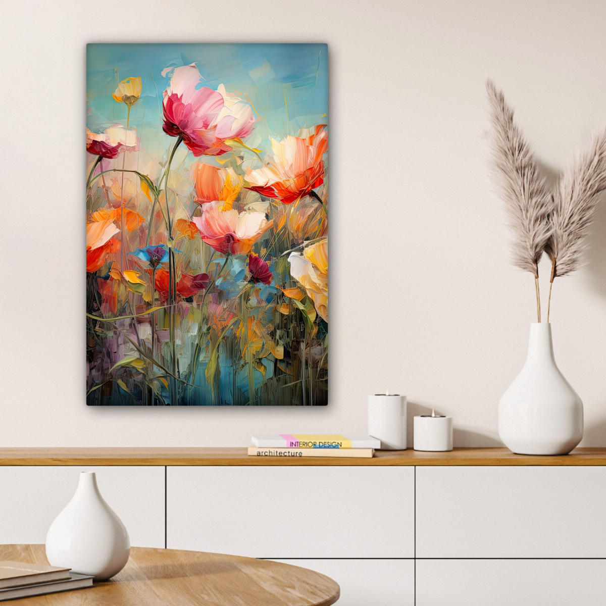 LEINWANDBILD Blumen - Aquarell - Kunst - Botanisch - Natur Wanddeko Schlafzimmer 60x90 cm - Orange, Textil (60/90cm) - MuchoWow