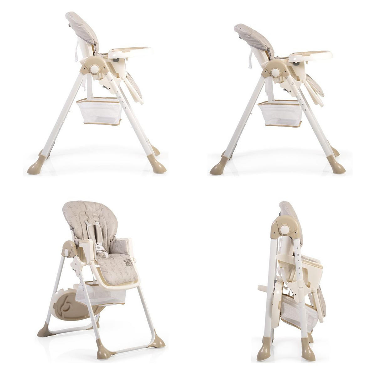 HOCHSTUHL Hunny beige klappbar, 5-Punkt-Sicherheitsgurt zweiteiliger Tisch, Ablagekorb - Beige, Metall (54/106/84cm) - Moni