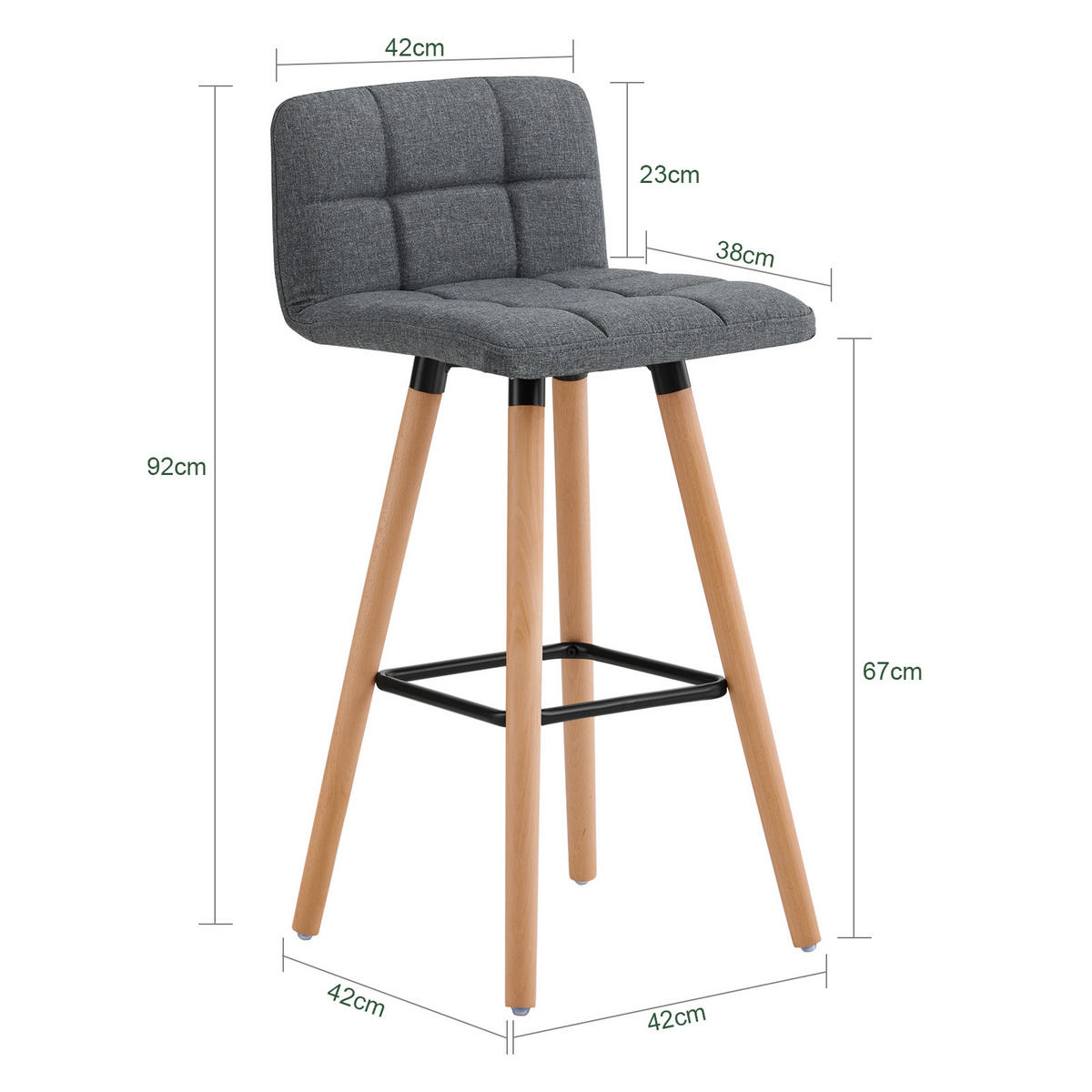 BARHOCKER 2er Set Kautschukholz Polyester - Grau, Holzwerkstoff (44/90/44cm) - SoBuy