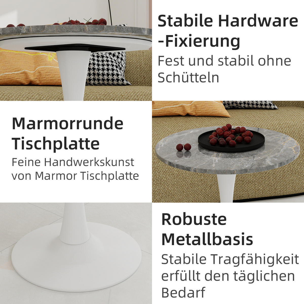 COUCHTISCH 70/70/72 cm aus Kunstmarmor in Antikweiß/Grau mit minimalistischer Optik - Weiß, Stein (70/70/72cm) - OKMYHOME