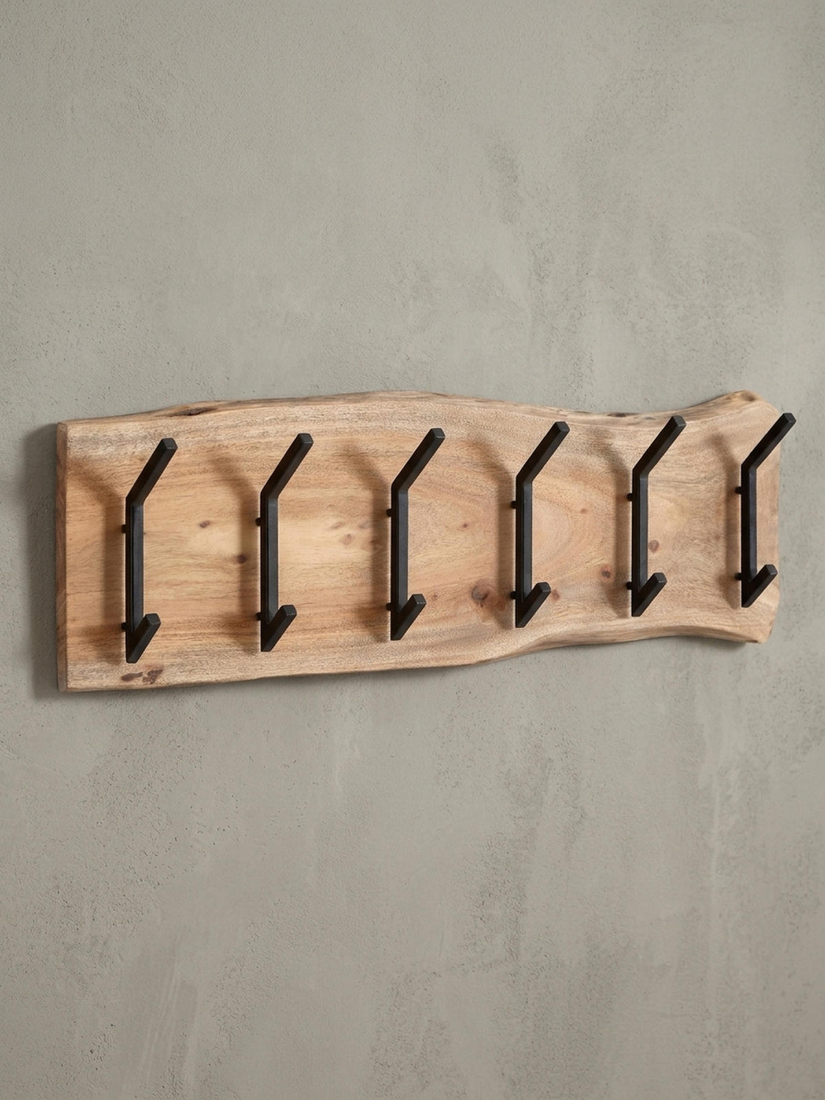 WANDGARDEROBE Akazie Massivholz Metall Modern 100x29x12,5 cm mit Baumkante - Beige, Holz (100/29/13cm) - KADIMA DESIGN