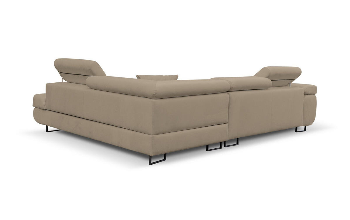 ECKSOFA Jerry in L-Form mit Schlaffunktion und Bettkasten, Farbe: Beige, Veloursstoff, Ottomane Rechts - Beige, Textil (275/202cm) - VENASI MÖBEL