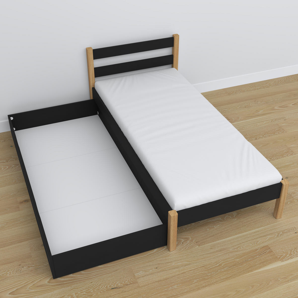 BETT mit Schublade N01 Schwarz / Eiche Natur 120/190 - Schwarz/Eiche Artisan, Naturmaterialien/Holz (120/190cm) - N-Wood