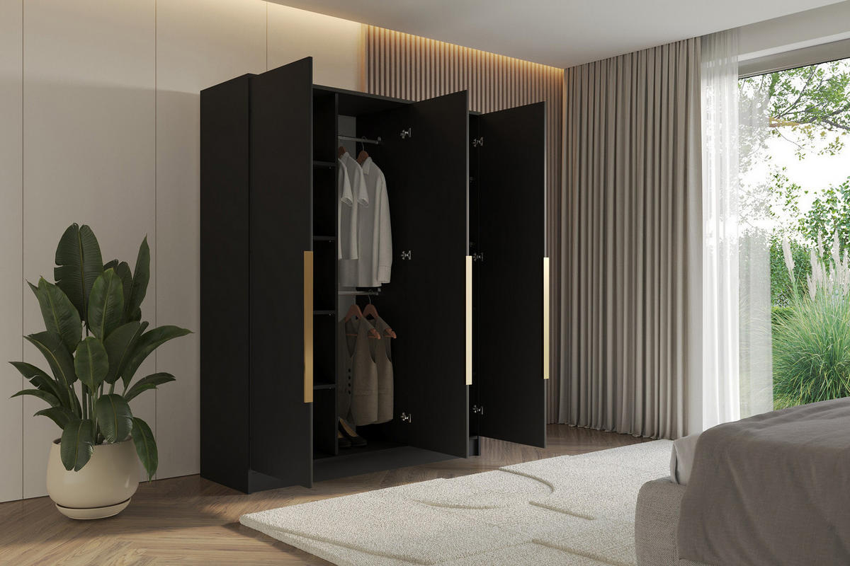 KLEIDERSCHRANK - LESE - 150 - Schwarz - Schwarz Hochglanz/Schwarz, Holzwerkstoff (150/200/51cm) - ALTDECOR