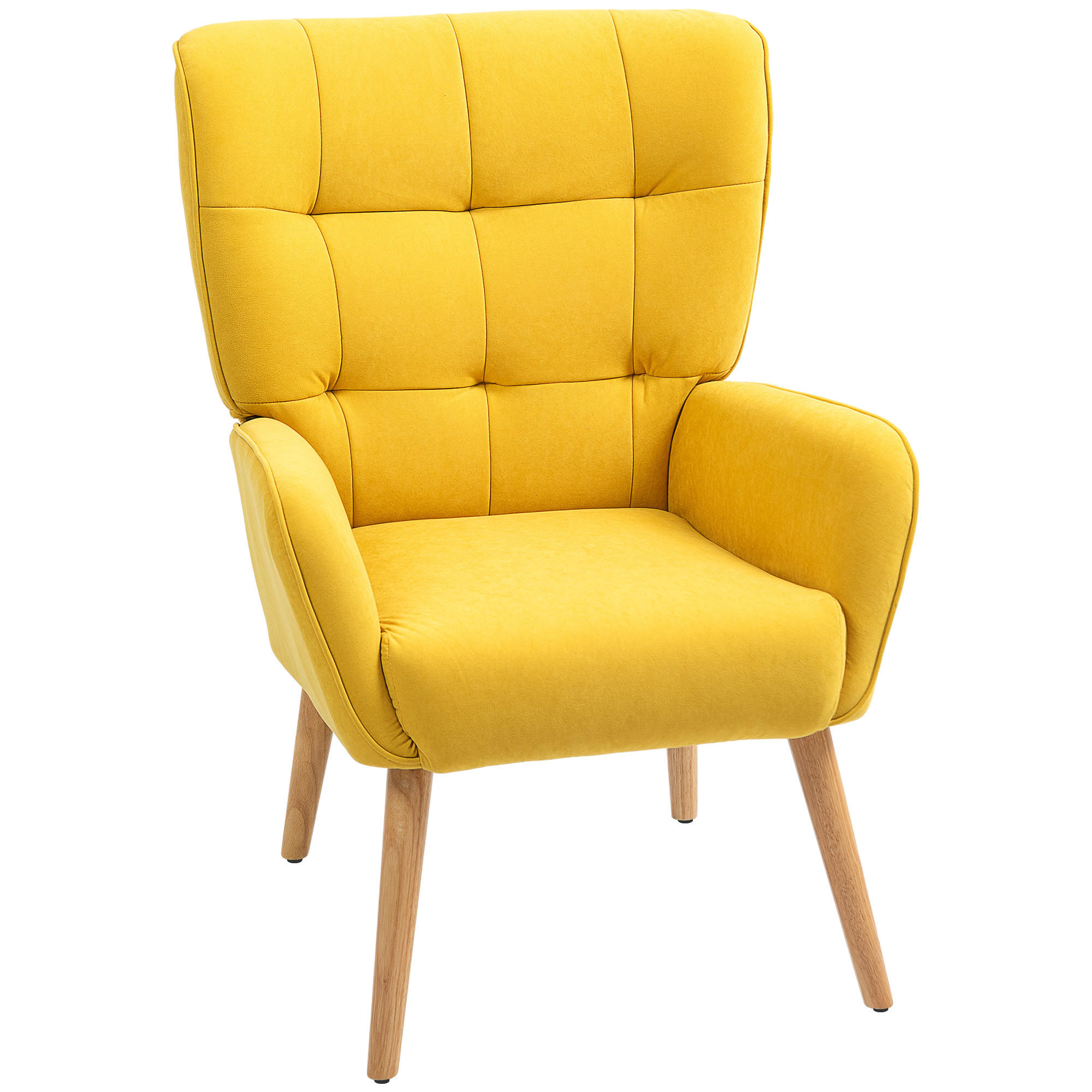 SESSEL Wohnzimmer Loungesessel Relaxsessel mit Holzbeine, Samtoptik Gelb - Gelb, Textil (66/100/75cm) - HOMCOM