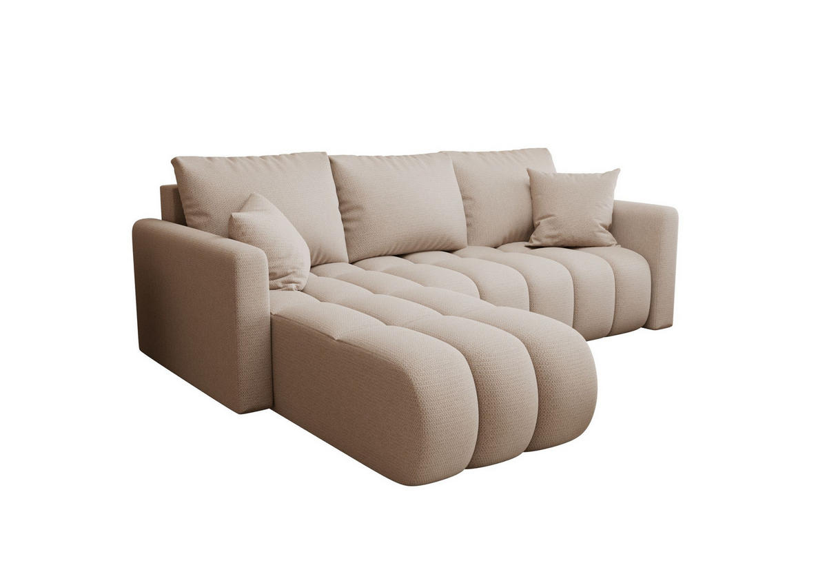 ECKSOFA GARDA links hellbeige Strickstoff Aragon 3 - Schlaffunktion, Bettkasten - Creme, Textil (230/150cm) - Cornero