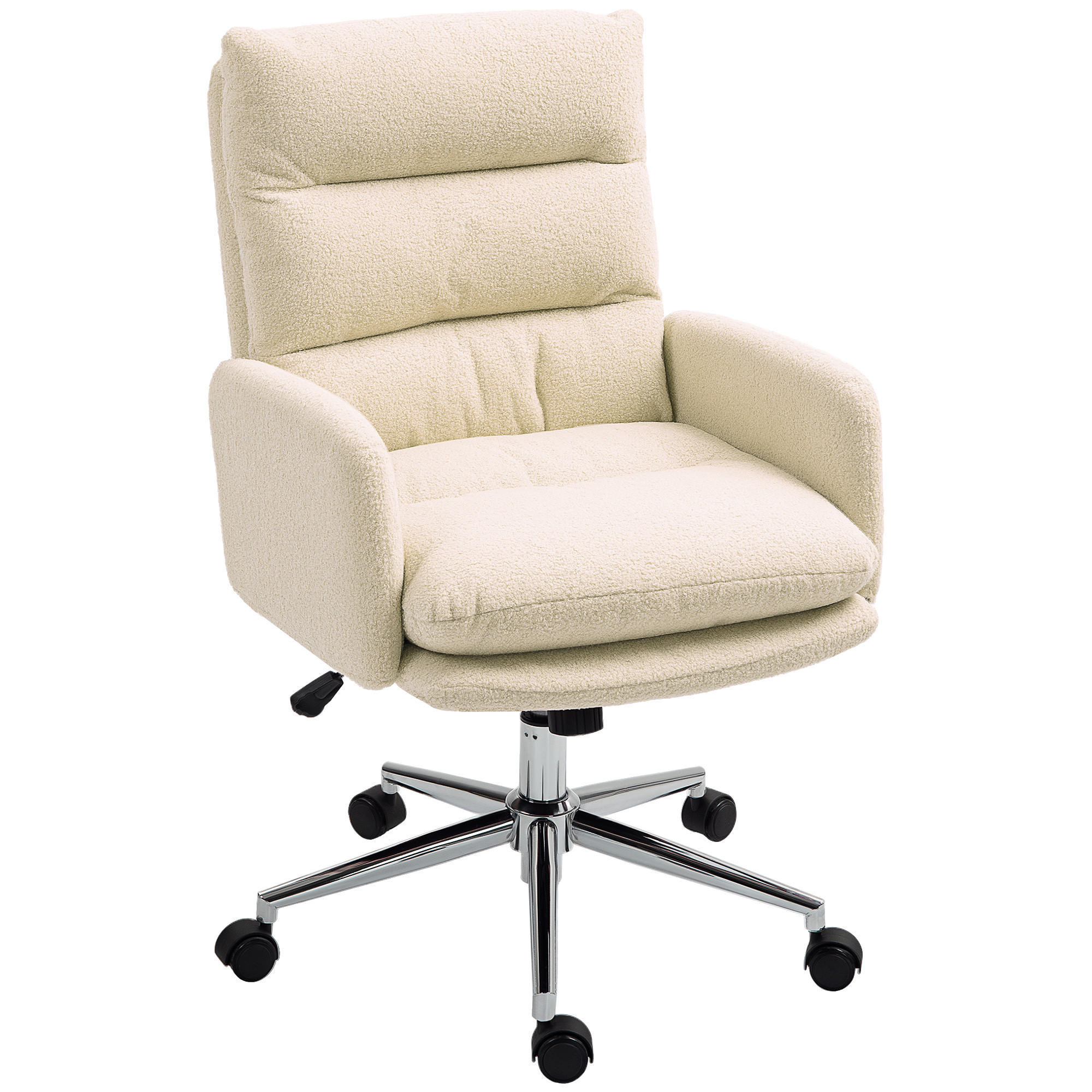 HOMCOM KANCELÁŘSKÁ ŽIDLE Ergonomická kancelářská židle s područkami, vzhled jehněčí vlny, krémová