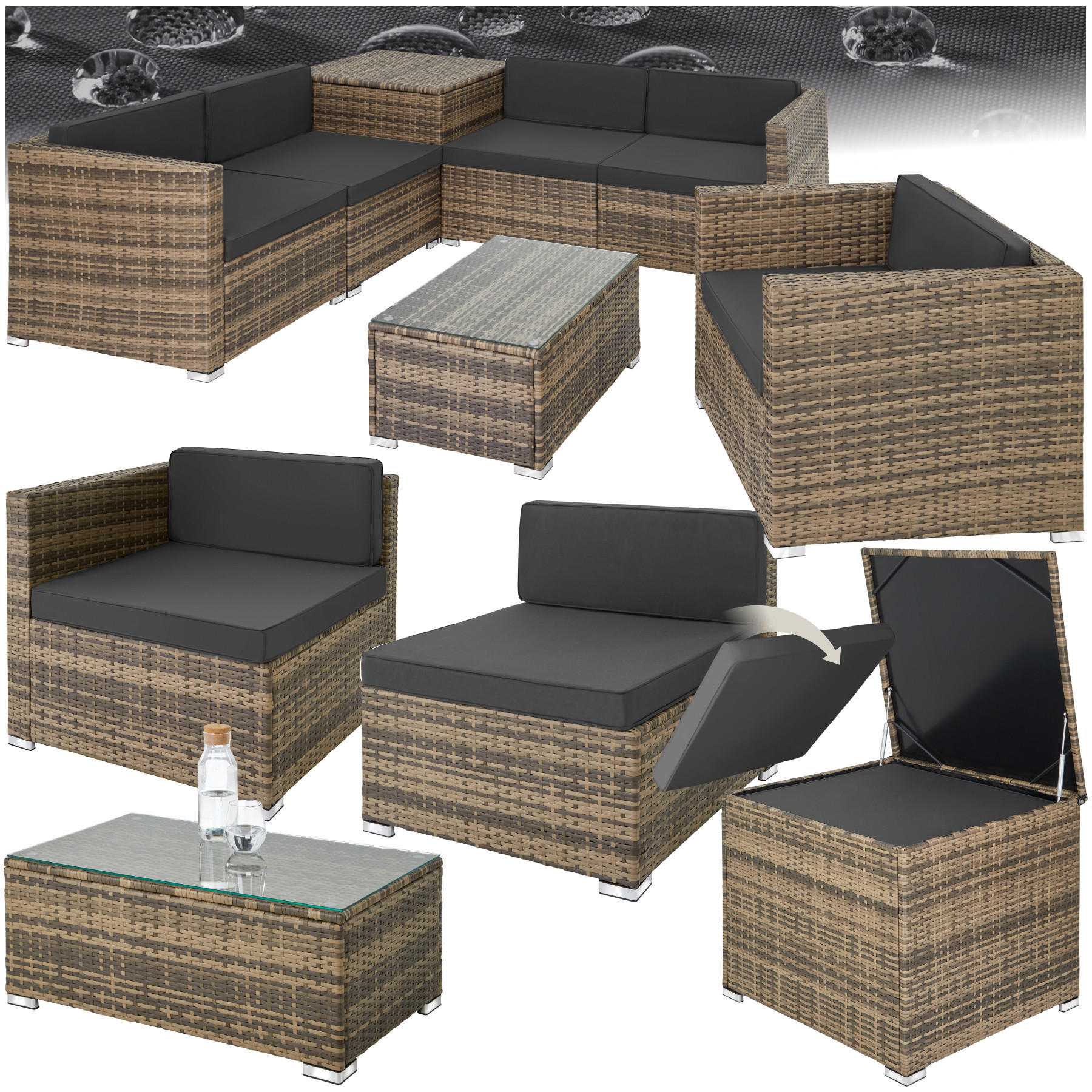 RATTANLOUNGE Pisa,inklusive großer Aufbewahrungsbox,natur - Naturfarben, Kunststoff - tectake