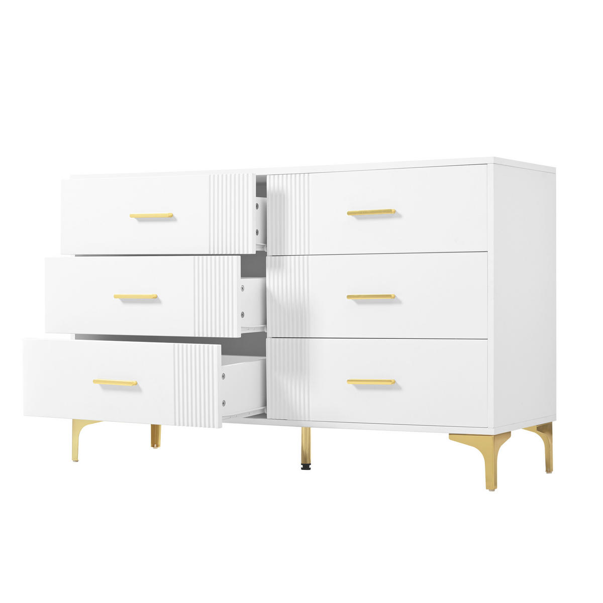 KOMMODE 120/40/76 cm mit 6 Schubladen und goldfarbenen Metallgriffen - Weiß, Holzwerkstoff (120/76/40cm) - BEAOK