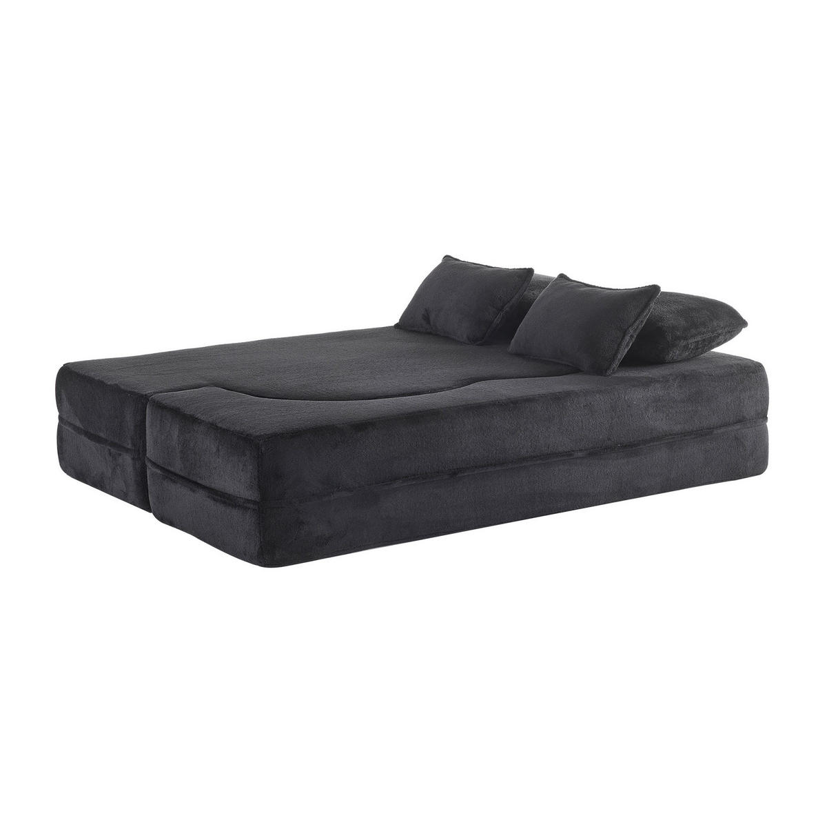 BODENSCHLAFSOFA mit Schlaffunktion, 4 Kissen und ergonomischer Polsterung, Schwarz - Schwarz, Textil (198/76/60cm) - Redom