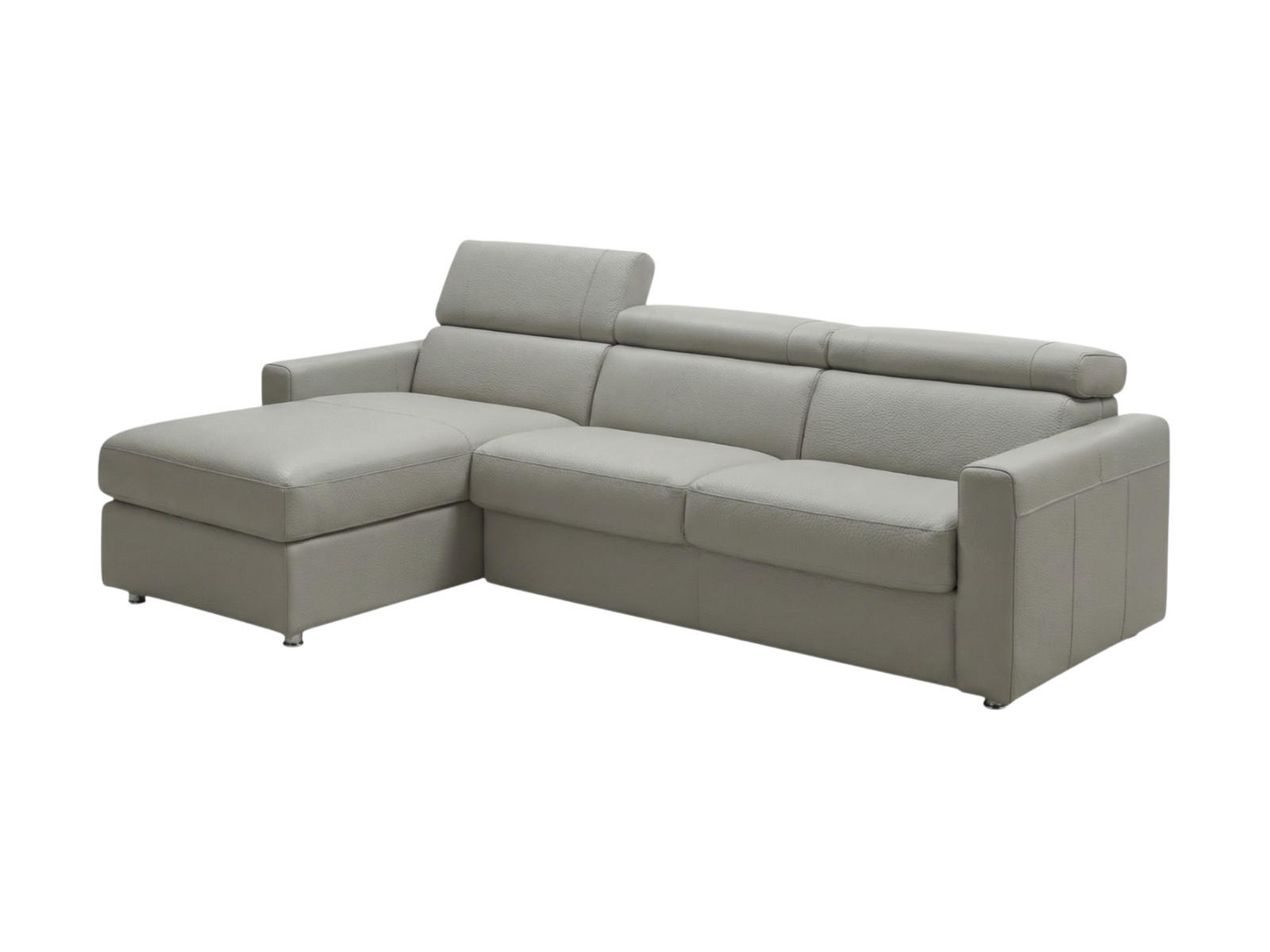 ECKSOFA Morris Echtleder mit Bettfunktion Perlgrau - Hellgrau, Leder/Metall (170/223cm)
