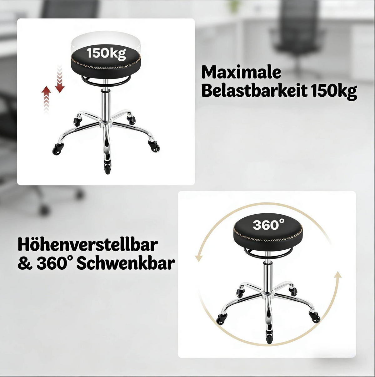 BÜROHOCKER höhenverstellbar 46-58 cm Metall Black - Schwarz, Metall (49/58/49cm) - Meubliv