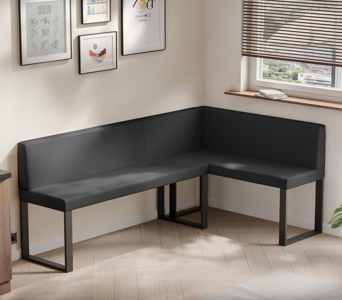 ECKBANK rechts SANA U Kunstleder glatt, 142/196 cm Schwarz - Schwarz, Kunststoff/Textil (142/196cm) - Idohome