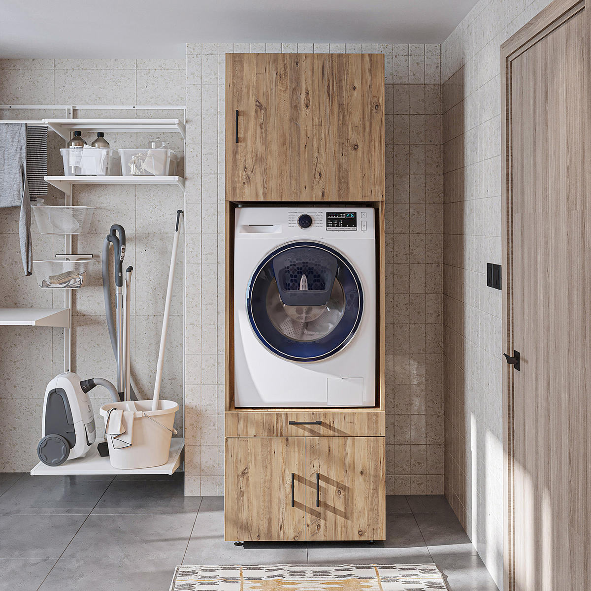 WASCHMASCHINENSCHRANK Serie 3 67cm Breit, 205cm Hoch - Eichefarben, Holzwerkstoff (67/205/67cm)