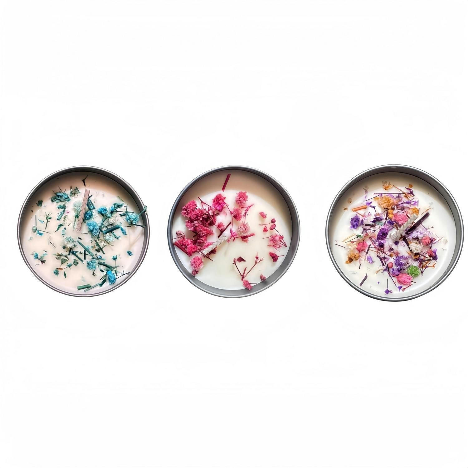 DUFTKERZEN Set 3-teilig mit Blüten und Aromen - Multicolor, Paraffin (4cm)