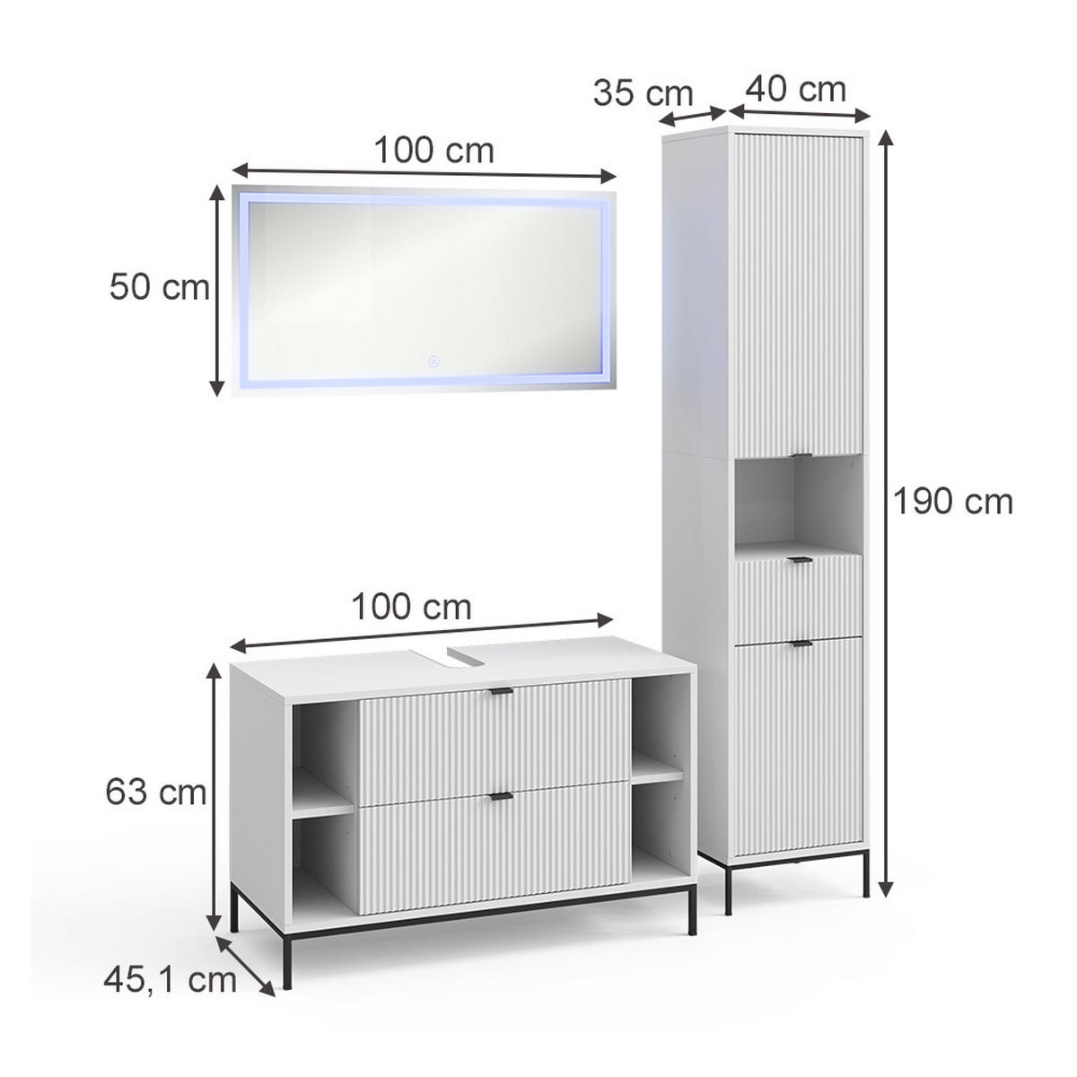 BADMÖBEL-SET Eliza Weiß 3 Teile - Weiß, Holzwerkstoff (100/63/45.1cm) - Vicco