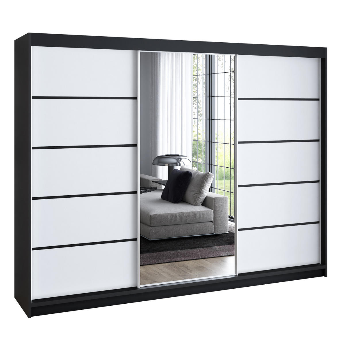 SCHWEBETÜRENSCHRANK 200 cm VILANO 2 Farbe: Schwarz, Weiß - Schwarz/Weiß, Holzwerkstoff (200/215/59.5cm) - A&J MöbelLand