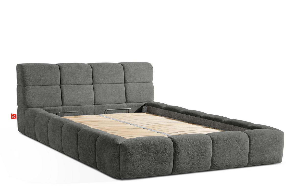 POLSTERBETT AERI 140/160/180/200 mit Rahmen und Bettkasten, grau - Grau, Holz/Holzwerkstoff (140/200cm) - KONSIMO®