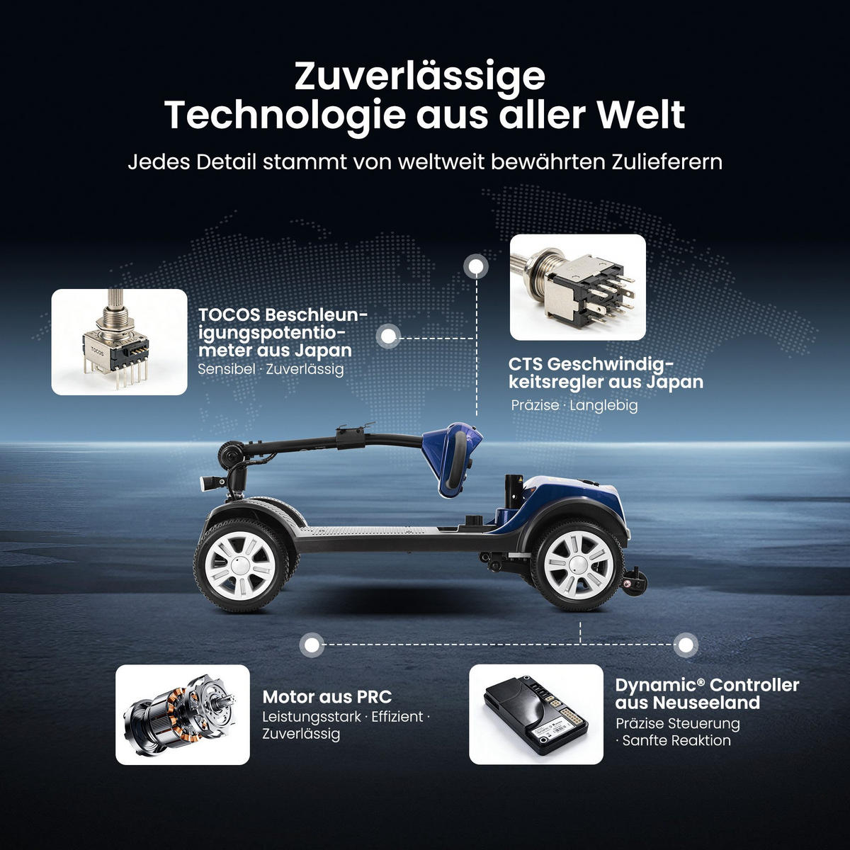 ELEKTROMOBIL 300W 25km Reichweite 360°Drehsitz 136kg Traglast Seniorenmobil - Blau, Metall (50/94.5/119cm) - Gisaae