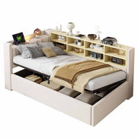 POLSTERBETT Schlafsofa aus Samt 90x200 cm Beige mit hydraulischem Stauraum, Nachtlicht, USB- und Typ-C-Anschluss - Beige, Textil (90/200cm) - Modfu