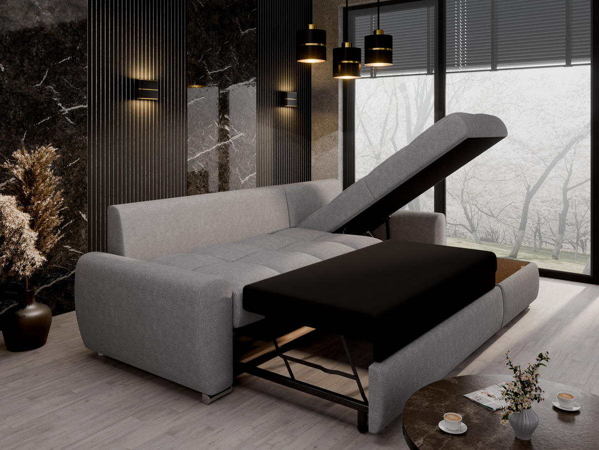 ECKSCHLAFSOFA Lunar Schlafsofa mit Bettkasten, Hellgrau - Hellgrau, Holz (237/166cm) - Panda Möbel