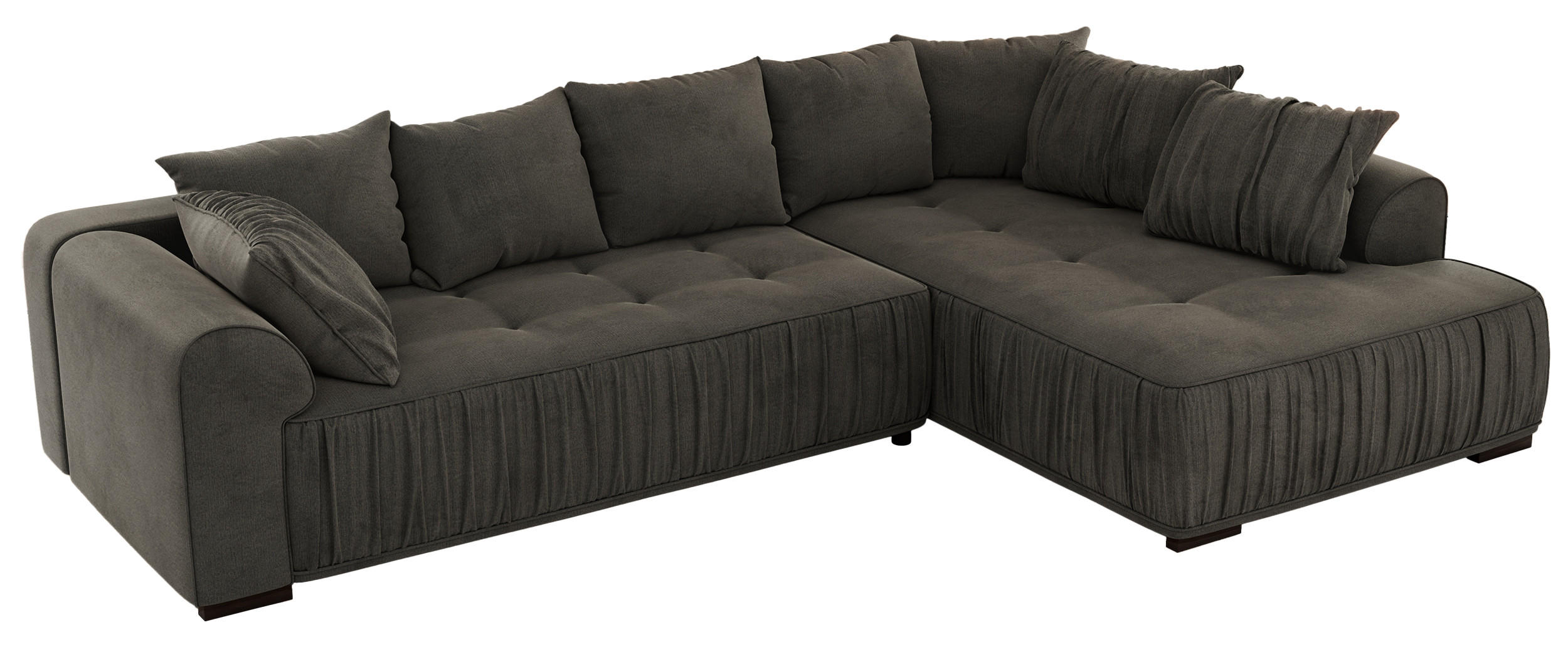 ECKSOFA ORTA Dunkelgrau Velvet - Rechts - Dunkelgrau/Schwarz, Textil (200/325cm) - MKS
